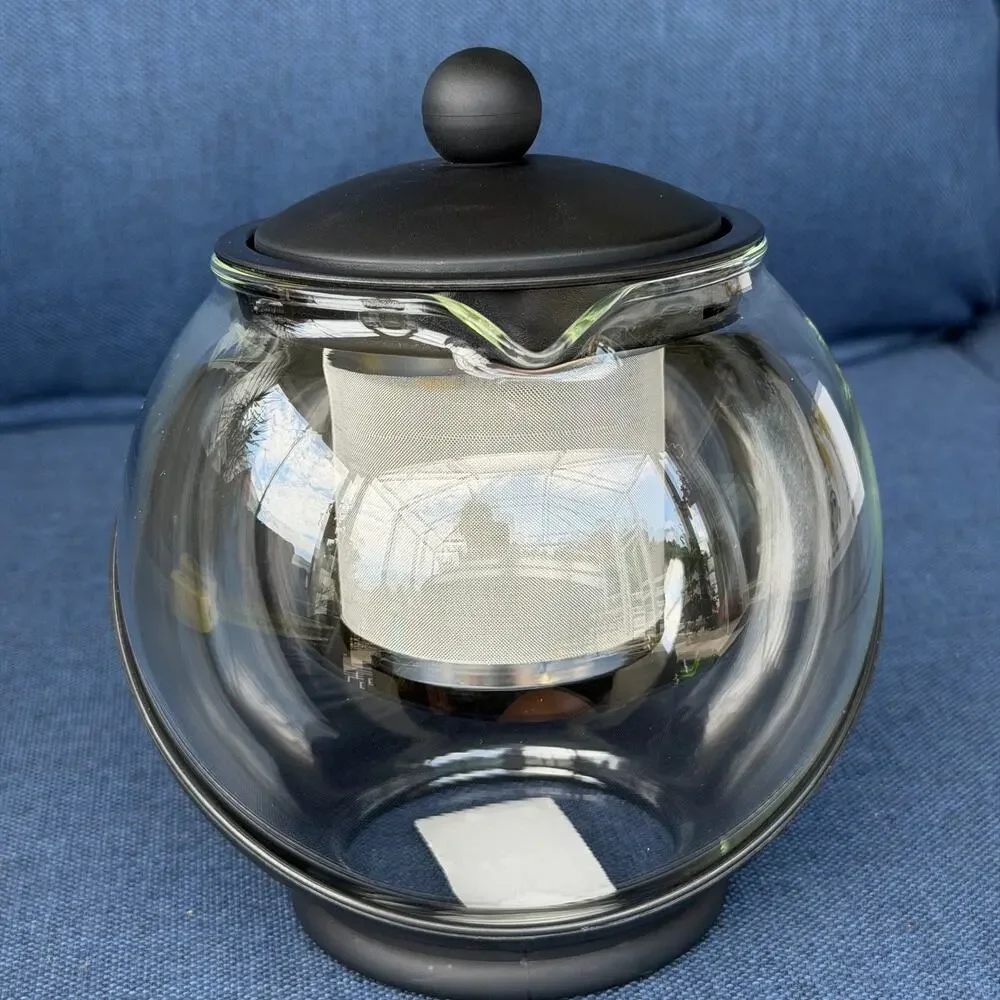 Norpro Eclipse Tea Pot with Infuser 6 Cup Tempered Glass Stainless Steel NOS